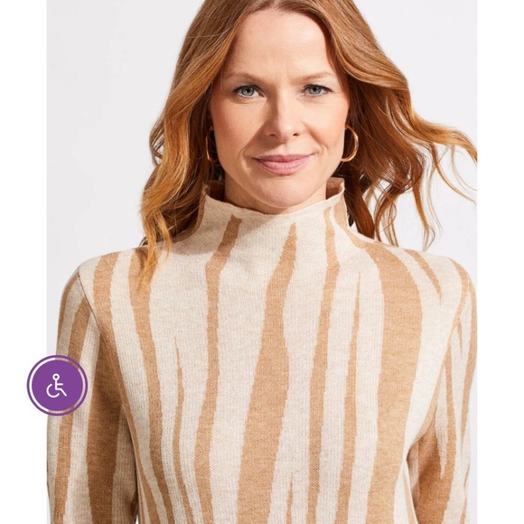 Tribal jeans Fannie Funnel Neck Jacquard Sweater Dress in Beige - Picture 2 of 9